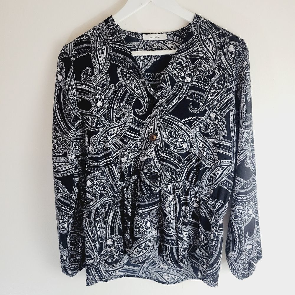 Mandee Paisley Long Sleeve Button Down Blouse - Picture 2 of 9
